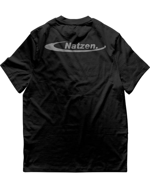 "Natzen" silverreflex oversized T-Shirt Mockup für Raver in schwarz, von Technostoff Streetwear